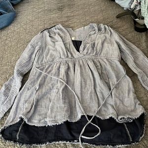 Free people chambray light striped shirt with tie. XL. Excellent cond